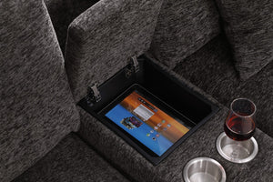 English Elm Chiara Chenille Sectional Sofa with Chaise Cupholders Usb Charging Ports Living Room Gray B2749S00235