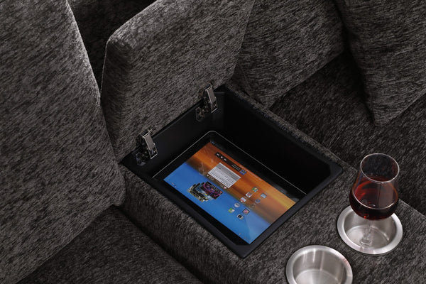 English Elm Chiara Chenille Sectional Sofa with Chaise Cupholders Usb Charging Ports Living Room Gray B2749S00235