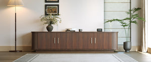 English Elm 70-inch Media Console with Sliding Groove Doors Solid Pine Legs and Cable Management N710P427898P