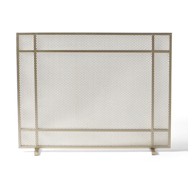 English Elm Christopher Knight Home® - FIRE Markus Modern Single Panel Iron Firescreen with Brushed Silver Finish, Minimalist Mesh Guard Gold 65183.00GLD
