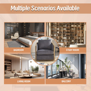 English Elm Corduroy Swivel Barrel Chair with Sturdy Wood Frame & Metal 360° Base, Plush Corduroy Comfort Pop Dark Gray W395P220272