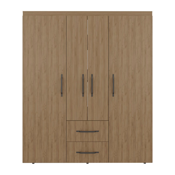 English Elm Valier Wardrobe Armoire with Shelving Drawers and Hanging Space in Walnut Finish Natural B097S00248