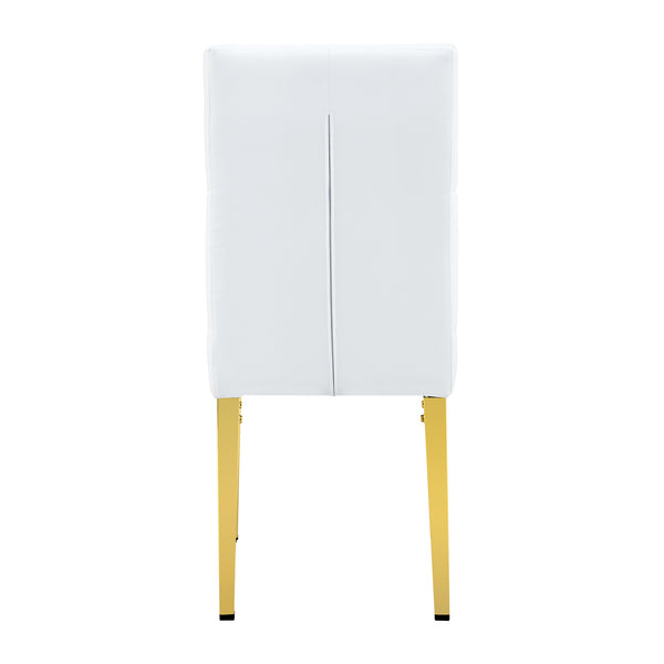 English Elm 4 White+Gold Dining Chairs Set – Quilted PU Seats, Studded Grid Back, Gold Metal Legs, Elegant 4-Pack W1512P410623
