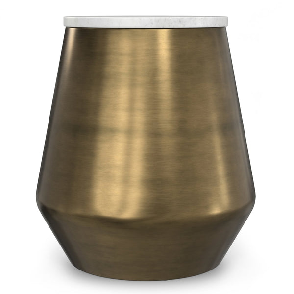 English Elm Benning Handcrafted Marble Side Table in Antique Brass & White – 19" Square Top, Premium Iron Base, Fully Assembled Elegance B136P262283