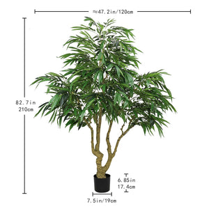 English Elm 7ft Artificial Banyan Silk Leaf Tree Freestanding Potted Faux Greenery for Home Office W2945P359419