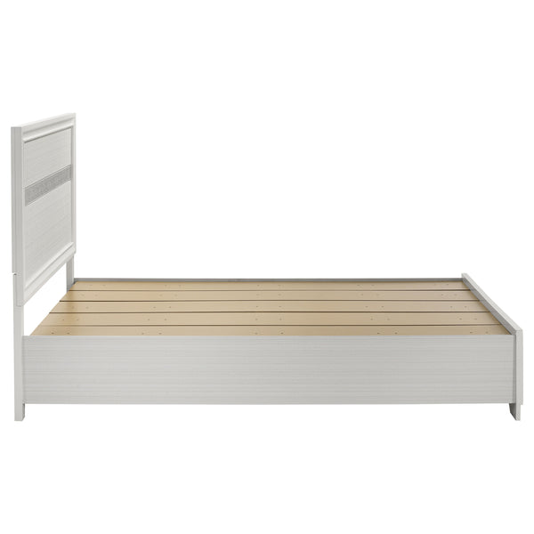 English Elm Orchid White Queen Storage Bed with Built-In Drawers, Ergonomic Pulls, Classic Panel Style, Sturdy Headboard - Space-Saving Elegance B062S00686