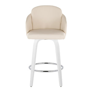 English Elm Fixed-height Swivel Counter Stools with Faux Leather Seats and Chrome Footrest Set of 2 B202S01812