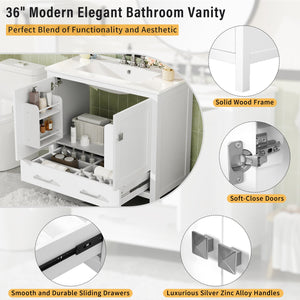English Elm 72" White Bathroom Vanity Set with Dual Ceramic Sinks, Soft-Close Doors, Divided Drawers & Ample Storage, Solid Wood Frame, Easy Plumbing Access N729P000006K