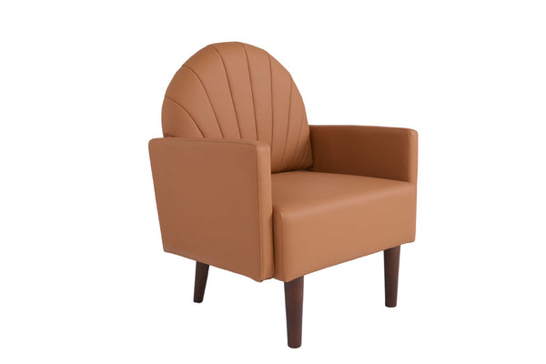 English Elm A Shell Shaped Pu Leather Accent Chair with Solid Wood Legs for Modern Living W2795P429849