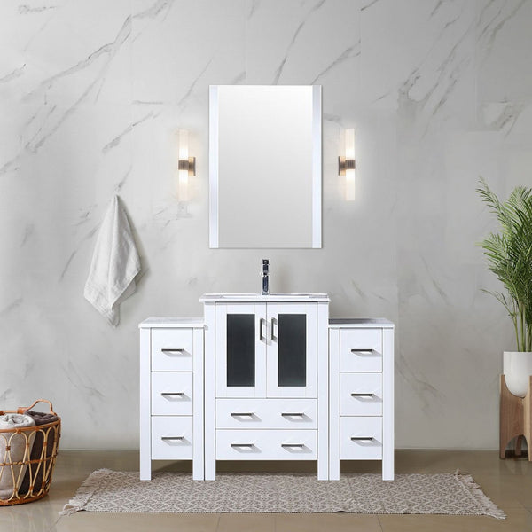 English Elm White Single Bath Vanity 48 in. with Side Cabinet, Solid Wood Frame, Soft-Close Drawers, Ceramic Top durable and predrilled for single-hole faucet B2731S00969