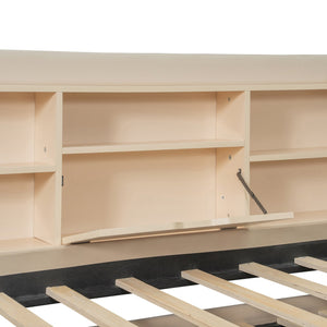 English Elm Twin Upholstered Daybed with Pull-Up Trundle, Velvet High Back with Shelves, Flip Storage & USB Beige SF000194AAA