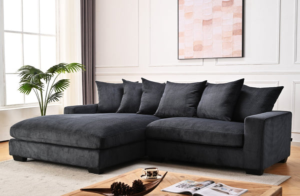 English Elm Luxe Corduroy L-shaped Sectional Sofa with Chaise for Modern Living Rooms B2735S00007
