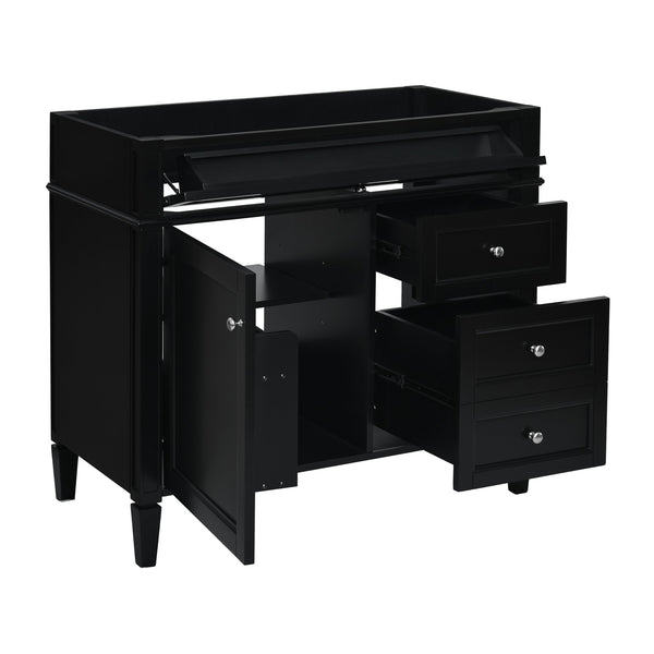 English Elm 36'' Modern Bathroom Vanity Cabinet with Tip-Out Drawer, Adjustable Shelf, Smooth Metal Slides, Solid Wood Frame Black N710P186084B