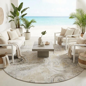 8 Ft Round Paisley Polyester Area Rug Washable Pet Friendly Patio or Family Room