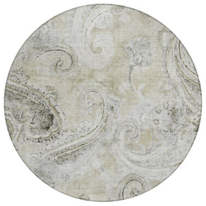 HomeRoots 8 Ft Round Paisley Polyester Area Rug Washable Pet Friendly Patio or Family Room 740000