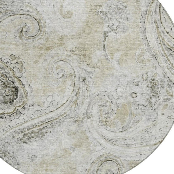 8 Ft Round Paisley Polyester Area Rug Washable Pet Friendly Patio or Family Room