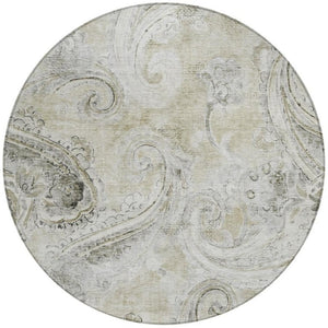 8 Ft Round Paisley Polyester Area Rug Washable Pet Friendly Patio or Family Room