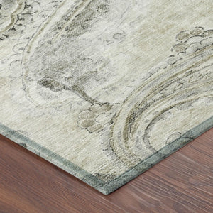 8 Ft Round Paisley Polyester Area Rug Washable Pet Friendly Patio or Family Room