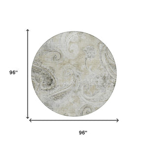 8 Ft Round Paisley Polyester Area Rug Washable Pet Friendly Patio or Family Room