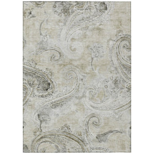 HomeRoots 8 X 10 Paisley Polyester Area Rug Stain Resistant Indoor Outdoor Khaki Brown 740001