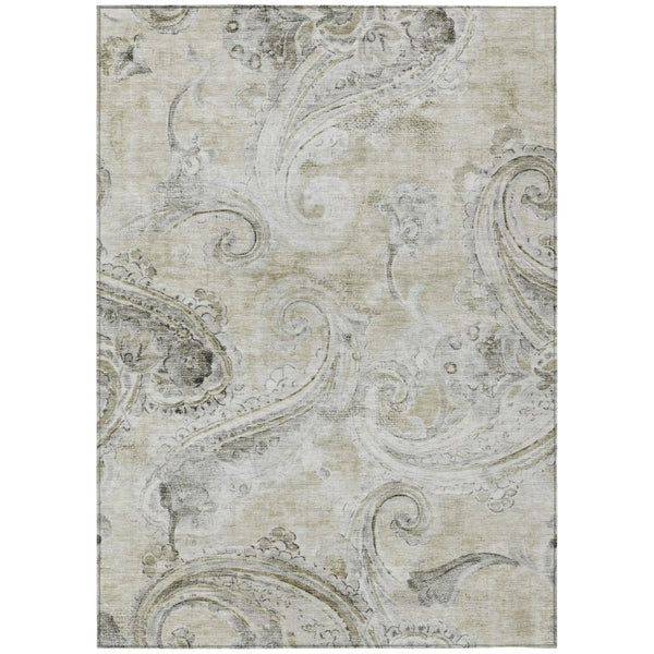 HomeRoots 8 X 10 Paisley Polyester Area Rug Stain Resistant Indoor Outdoor Khaki Brown 740001