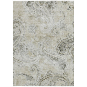 8 X 10 Paisley Polyester Area Rug Stain Resistant Indoor Outdoor Khaki Brown