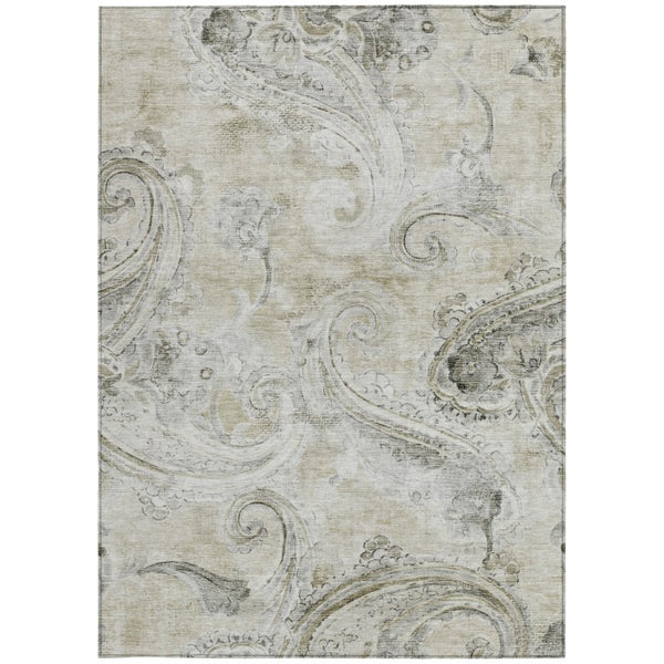 8 X 10 Paisley Polyester Area Rug Stain Resistant Indoor Outdoor Khaki Brown
