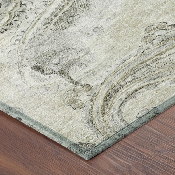8 X 10 Paisley Polyester Area Rug Stain Resistant Indoor Outdoor Khaki Brown