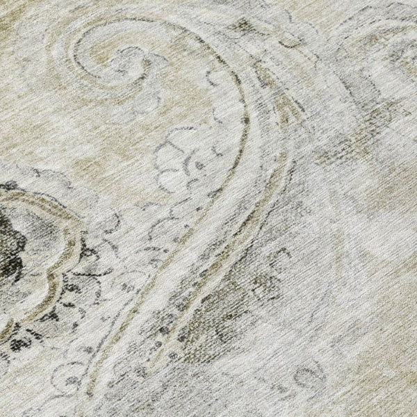 8 X 10 Paisley Polyester Area Rug Stain Resistant Indoor Outdoor Khaki Brown