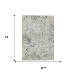 8 X 10 Paisley Polyester Area Rug Stain Resistant Indoor Outdoor Khaki Brown