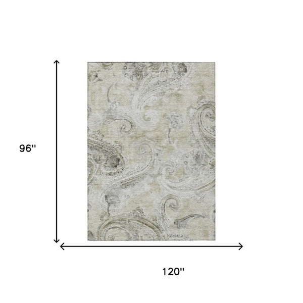 8 X 10 Paisley Polyester Area Rug Stain Resistant Indoor Outdoor Khaki Brown