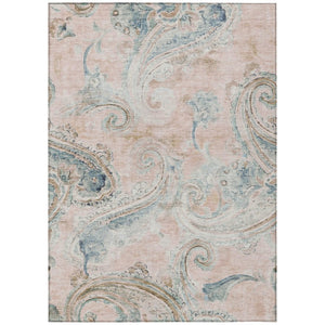 HomeRoots 8 X 10 Pink Silver Paisley Polyester Area Rug Washable for Indoor Outdoor Use 740007