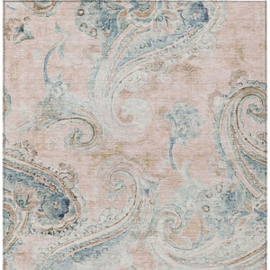 8 X 10 Pink Silver Paisley Polyester Area Rug Washable for Indoor Outdoor Use