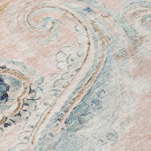 8 X 10 Pink Silver Paisley Polyester Area Rug Washable for Indoor Outdoor Use