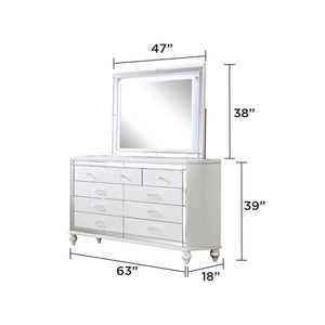 English Elm STERLING Glamour Elegance 5PC King Bedroom Set White with LED Headboard, Mirror Accents, Gold Trim B009S02001