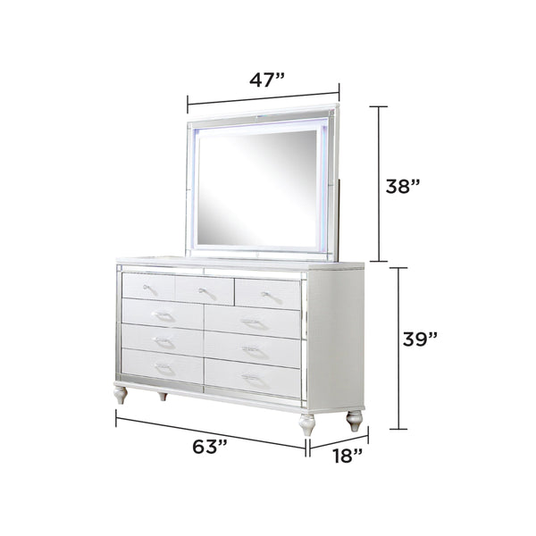 English Elm STERLING Glamour Elegance 4PC King Bedroom Set in White with LED Headboard, Mirror & Gold Accents 808857764690