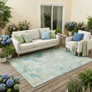 5x8 Sage Green Paisley Polyester Area Rug Washable Stain Resistant Indoor Outdoor