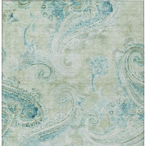 5x8 Sage Green Paisley Polyester Area Rug Washable Stain Resistant Indoor Outdoor