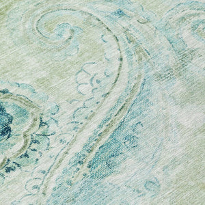 5x8 Sage Green Paisley Polyester Area Rug Washable Stain Resistant Indoor Outdoor