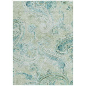 8 Ft X 10 Ft Sage Green Paisley Polyester Area Rug Stain Resistant for Patio