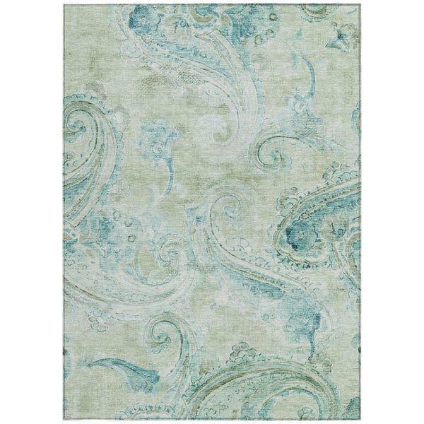 8 Ft X 10 Ft Sage Green Paisley Polyester Area Rug Stain Resistant for Patio
