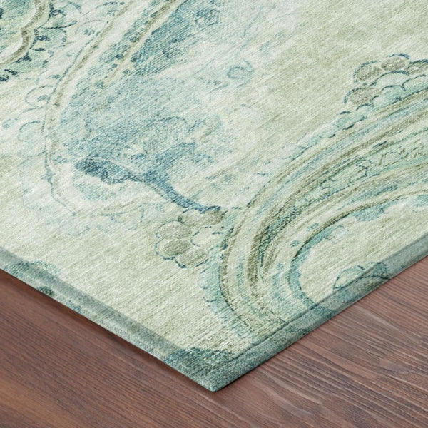 8 Ft X 10 Ft Sage Green Paisley Polyester Area Rug Stain Resistant for Patio