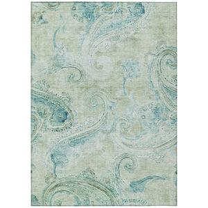 HomeRoots 9x12 Sage Green Paisley Polyester Area Rug Washable Stain Resistant Indoor Outdoor 740014