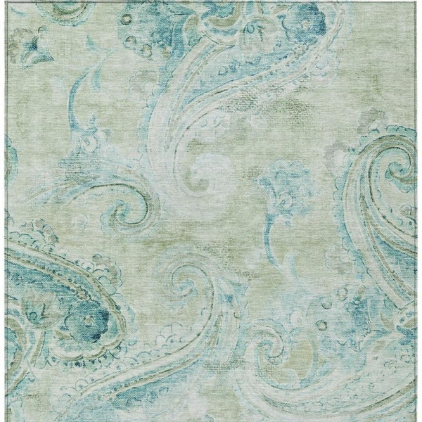 9x12 Sage Green Paisley Polyester Area Rug Washable Stain Resistant Indoor Outdoor