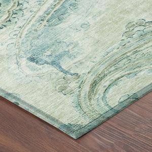 9x12 Sage Green Paisley Polyester Area Rug Washable Stain Resistant Indoor Outdoor