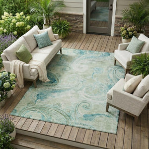 10 Ft X 14 Ft Sage Paisley Polyester Area Rug Washable Stain Resistant Indoor Outdoor