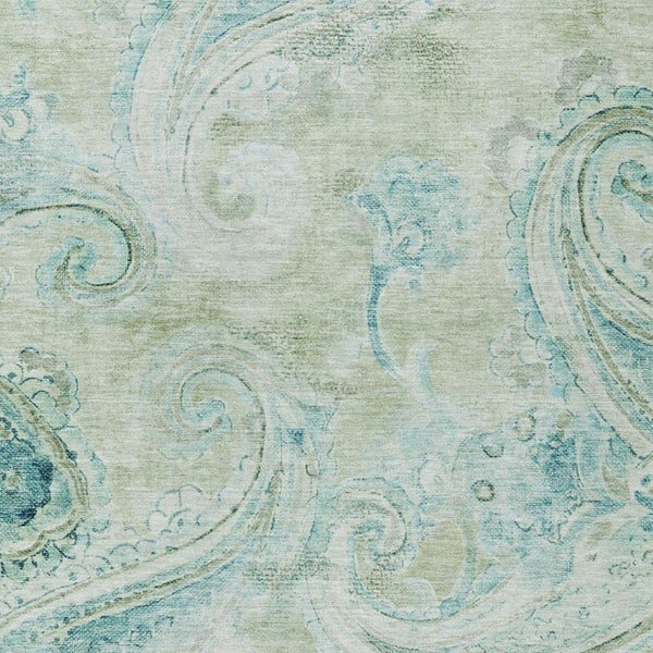 10 Ft X 14 Ft Sage Paisley Polyester Area Rug Washable Stain Resistant Indoor Outdoor
