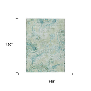 10 Ft X 14 Ft Sage Paisley Polyester Area Rug Washable Stain Resistant Indoor Outdoor