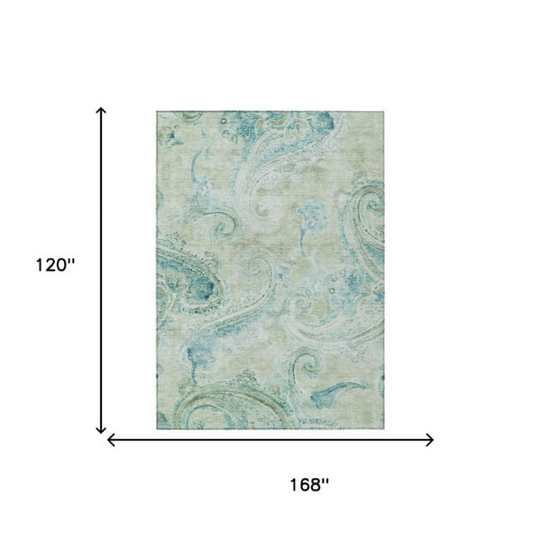 10 Ft X 14 Ft Sage Paisley Polyester Area Rug Washable Stain Resistant Indoor Outdoor