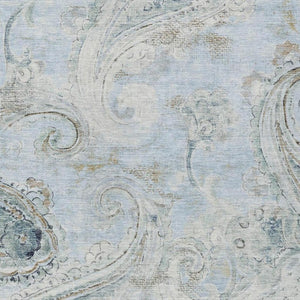 5x8 Sky Blue Paisley Polyester Area Rug Washable Stain Resistant Indoor Outdoor Use